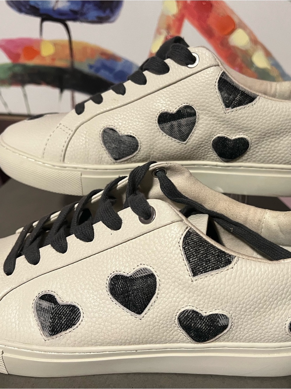 Kurt Geiger Leather Sneakers with Black Heart size 9 1/2 Gently used